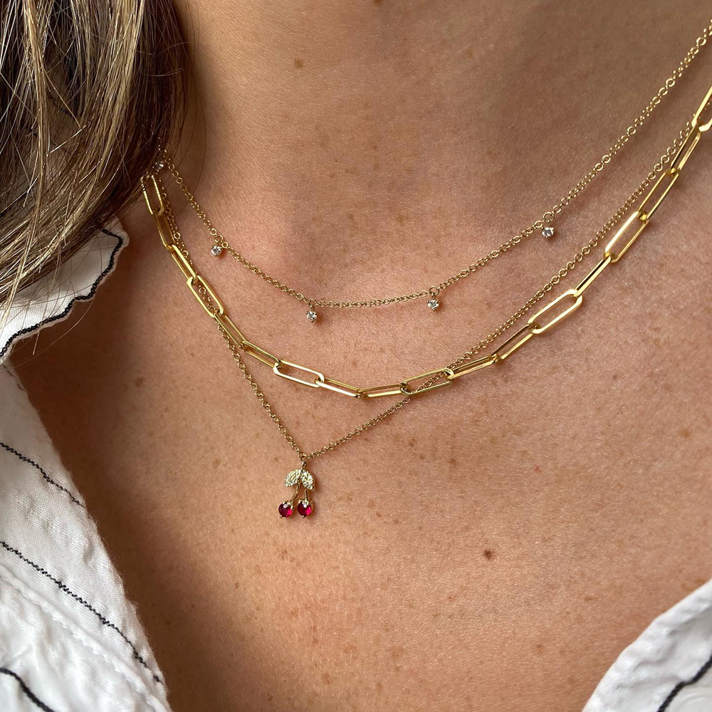 Moda Retro Cereja Retro Cereja Colar Pingente Multi-Layer Colar Francês Cem Torres Design Clavicle Chain Couple Jewelry