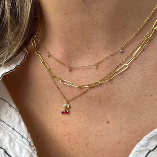 Moda Retro Cereja Retro Cereja Colar Pingente Multi-Layer Colar Francês Cem Torres Design Clavicle Chain Couple Jewelry