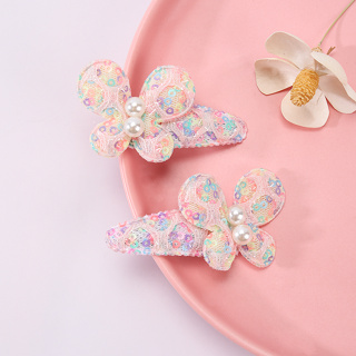 2Pcs Clipes BB Em Forma De Borboleta Com Lantejoulas Brilhantes Princesa Pérola Headwear