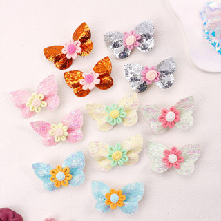 12Pcs Adorável Borboleta Cintilante Brilhante Com Flor Para Crianças De Pequeno Porte