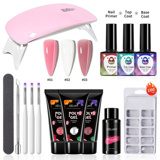 14pc/Set 15ml Conjunto Completo De Gel De Polietileno Para Extensão Empurrar , Base E Revestimento Superior , Água De Limpeza Kit De Molde De Pregos De Ferramentas De Manicure Iniciantes Kits Unhas Caneta