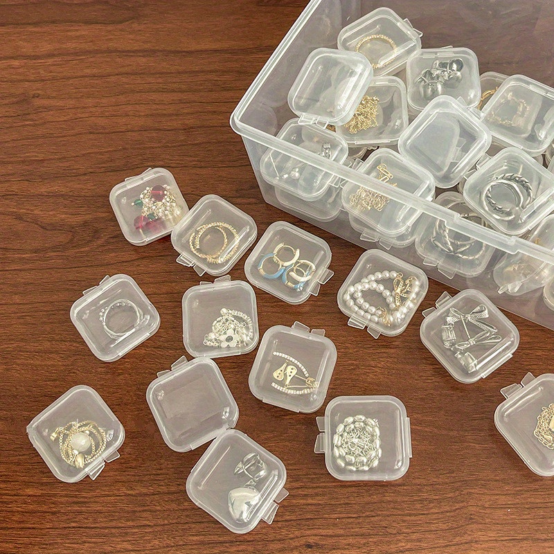 Caixa de plástico transparente para brincos Mini Tampões para brincos quadrados com tampa para brincos Caixa de peças para brincos