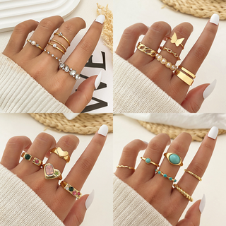 12pcs /SET Europeu Americano Butterfly Cinco pontas Estrela Estrela Estrela Branca Epoxy Love Heart Ring Abertura Multi-joint Jewelry SET Unisexo Adequado tanto para homens Mulheres Vários Estilos Disponíveis