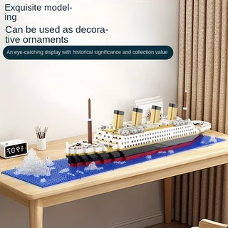 Titanic Cruise Wheel Building Blocks Iceberg Scene Desktop Modelo Meninas Micro-Diamond Partículas Educativas