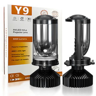 Lâmpada De Motocicleta Turbo Fan Car Feixe De Luz Para Carro Y9 H4 Projetor LED Big Lens High Low Beam H4 Farol 110W