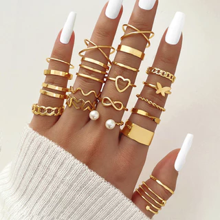 Estilo Europeu Americano Fashion Hollow Heart Rotating Number 8 Anéis Conjunto de 22 peças Jóias de Casal Três Cores Disponíveis