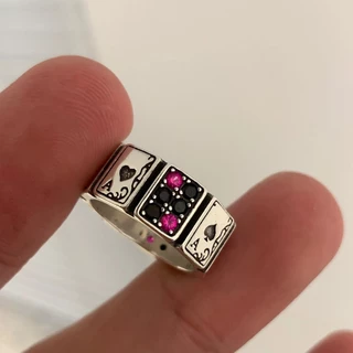 925 Anel De Cartas De Prata Com Zircônio , Design Único , Criatividade Personalizada Fashionable , Versátil , Retro E Desgastada