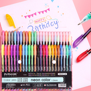 12/24/48 Cores Desenho Glitter Sketch Marcadores De Conjunto De Canetas De Gel Refil Pastel Neon Marker Material Escolar Papelaria