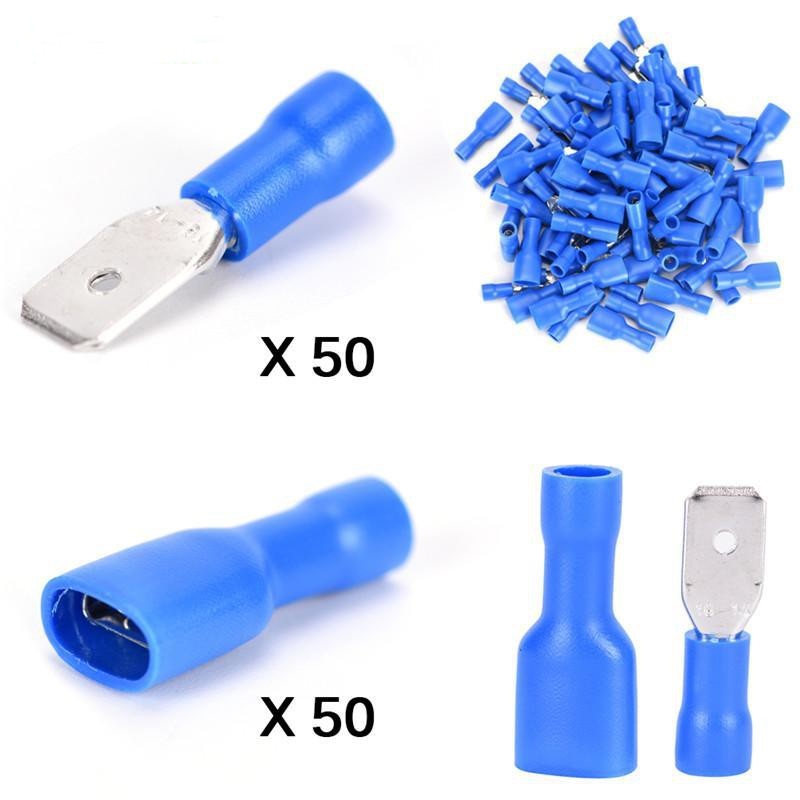 100Pcs Terminais De Conexão De Fios Elétricos Fêmea/Macho Crimpados Isolados Spade Terminal De Cabos Kit De Sortimento