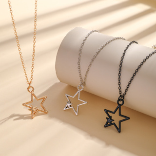 3 Cores Por Conjunto Corrente Simples Com Pentagrama Oco Colar Pingente Para Mulher Em Camadas Na Tendência No Pescoço Acessórios 2024 Fashion Jewelry Presentes Femininos