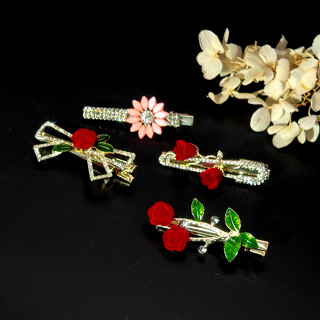 1pcs Clip de Rosa Doce Clip de Rosa Xiuhe Cabeleireiro Novo Clip de Pato Estilo Chinês Clip de Pato Diamante Grampo de Cabelo de Outono Inverno Floculante Flor de Cabelo