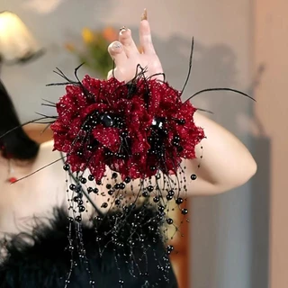 1 Peça Nova Peônia Vermelha E Preta Grampo De Cabelo Meninas Temperamento Suave Elegante