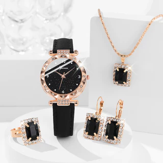4 Pcs Relógio Coreano De Luxo Feminino Conjunto De Acessórios Ins Fashion Women