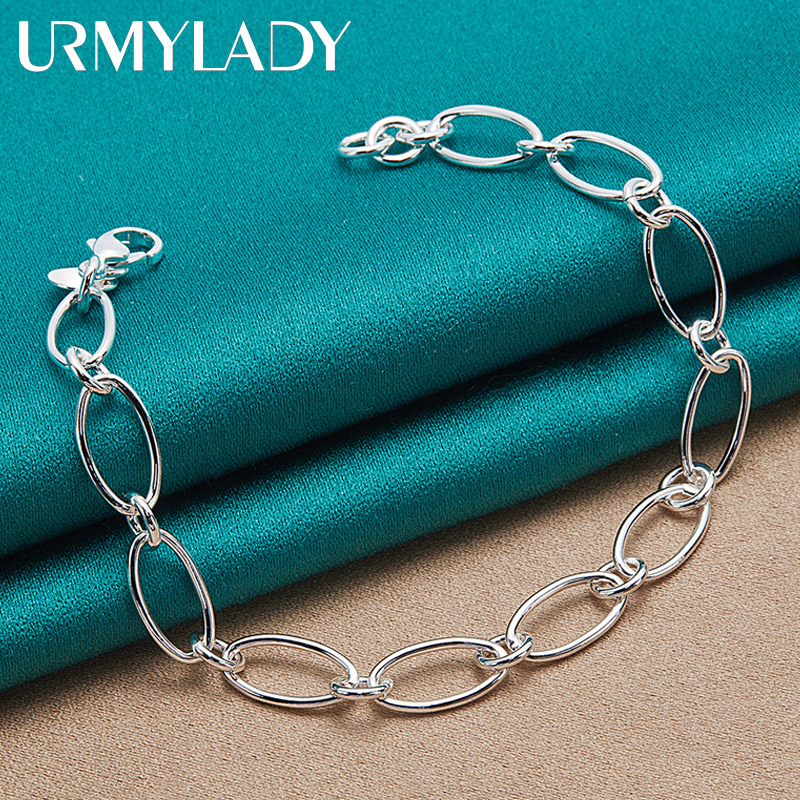 URMYLADY 925 Prata Esterlina Corrente Simples 20CM Pulseira Para Mulher Homem Festa De Casamento Jóias De Moda