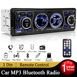 SINOVCLE Rádio Carro Bluetooth Estéreo 60Wx4 FM MP3 Player com Suporte Carregamento Telefônico