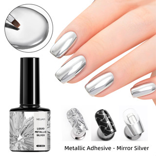 1Pc 8ML Mirror Silver Nail Gel Art Arte Criativa Elástica Metálica Pintada Com Cola Desenho De Escultura Em UV , Efeito Espelho Mágico , Para Manicure DIY