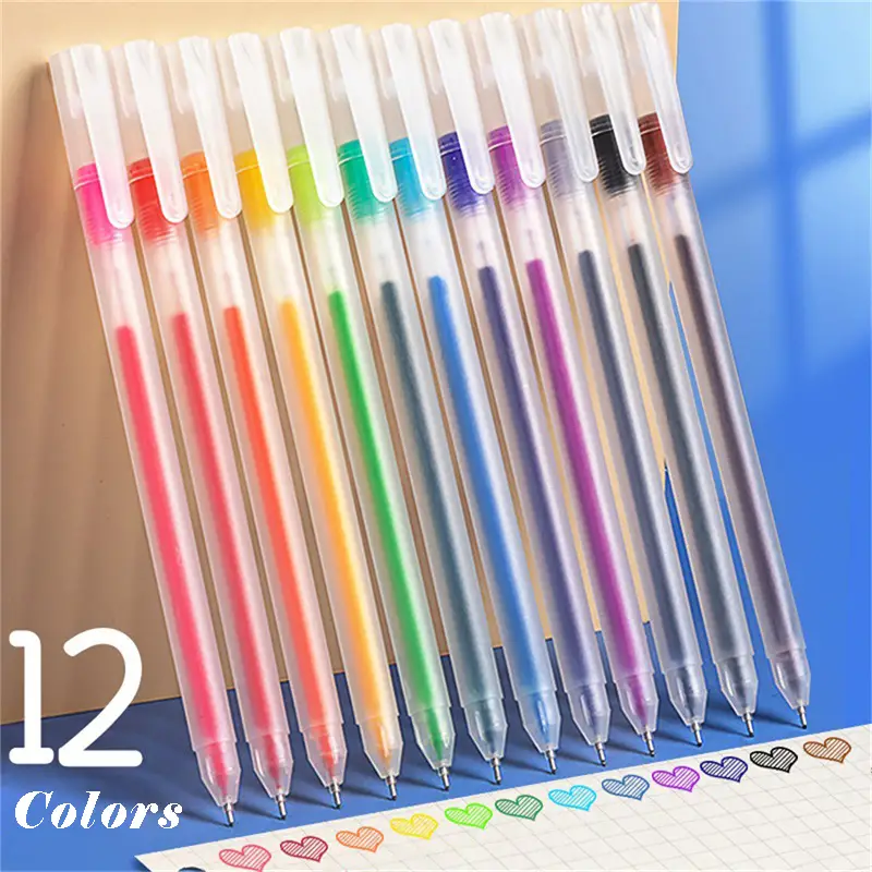 12 Canetas Gel Coloridas , Para Estudo Estudantil , Diário , Decoração , Artesanato