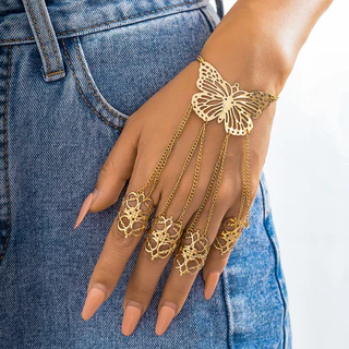 Exagerado Grande Pulseira De Dedo Com Corrente De Borboleta Para Mulheres Encanta Acessórios Femininos Na Mão 2024 Fashion Jewelry Girls Gifts