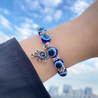 Pulseira Elefante Borboleta Elefante Fatima Mão Redonda Contas Olhos Azuis Jóias de Moda Casal Vários Estilos Disponíveis