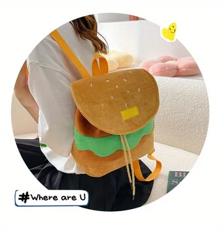Hambúrguer Cute Cartoon Mochila Pequena Mochila Pequena Mochila de Hambúrguer de Grande Capacidade