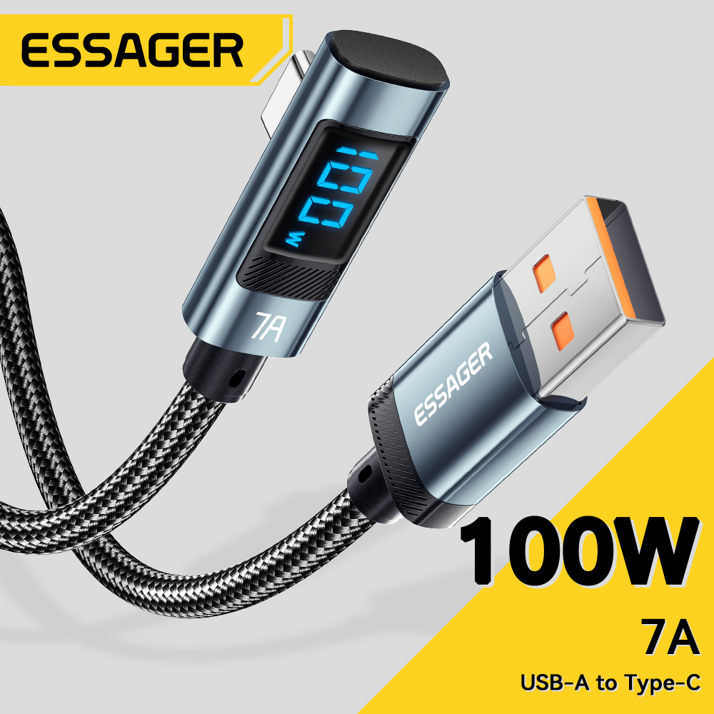 Essa Essager 7A USB Tipo C Cabo De Cotovelo PD 100W Carregamento Rápido Dados De Curva Para HUAWEI Mate 60 Pro Oneplus Samsung Honor OPPO VIVO Xiaomi Charger Wire