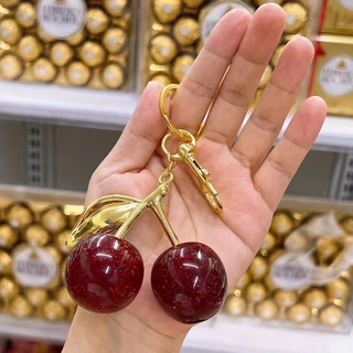 Chaveiro De Luxo Cereja Da Moda , Feminino Criativo Com Pingente De Frutas De Imitação De Cristal Brilhante , Adequado P em Oferta na Shopee