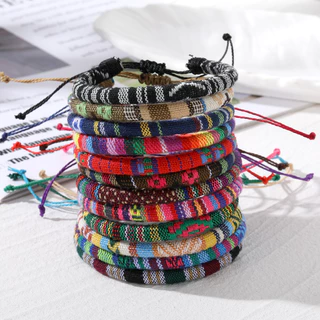 Pulseira de Corda Trançado Retro Estilo Étnico Pulseira de Corda Trançado de 12 peças Conjunto de Corda de Cauda Artesanato de Corda Tecido à Mão Jóias de Combinação Total