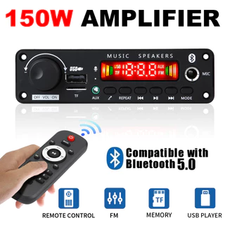 Amplificador Bluetooth 5.0 MP3 WAV APE De 2 * 75W Placa Decodificadora 12V Leitor De MP3 Para Carro Rádio FM TF USB Microfone Gravação Mãos-Livres Chamada