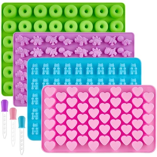 Moldes De Goma De Silicone Com 1 Conta-Gotas , Mini Dinossauro , Forma De Urso , Corações E Chocolate Para Crianças
