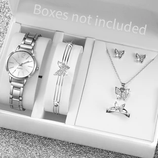 Relógio de Moda Senhoras Faixa de Aço Pulseira de Quartzo Pulseira de Quartzo Jóias de Borboleta Diamante (Sem Caixa)