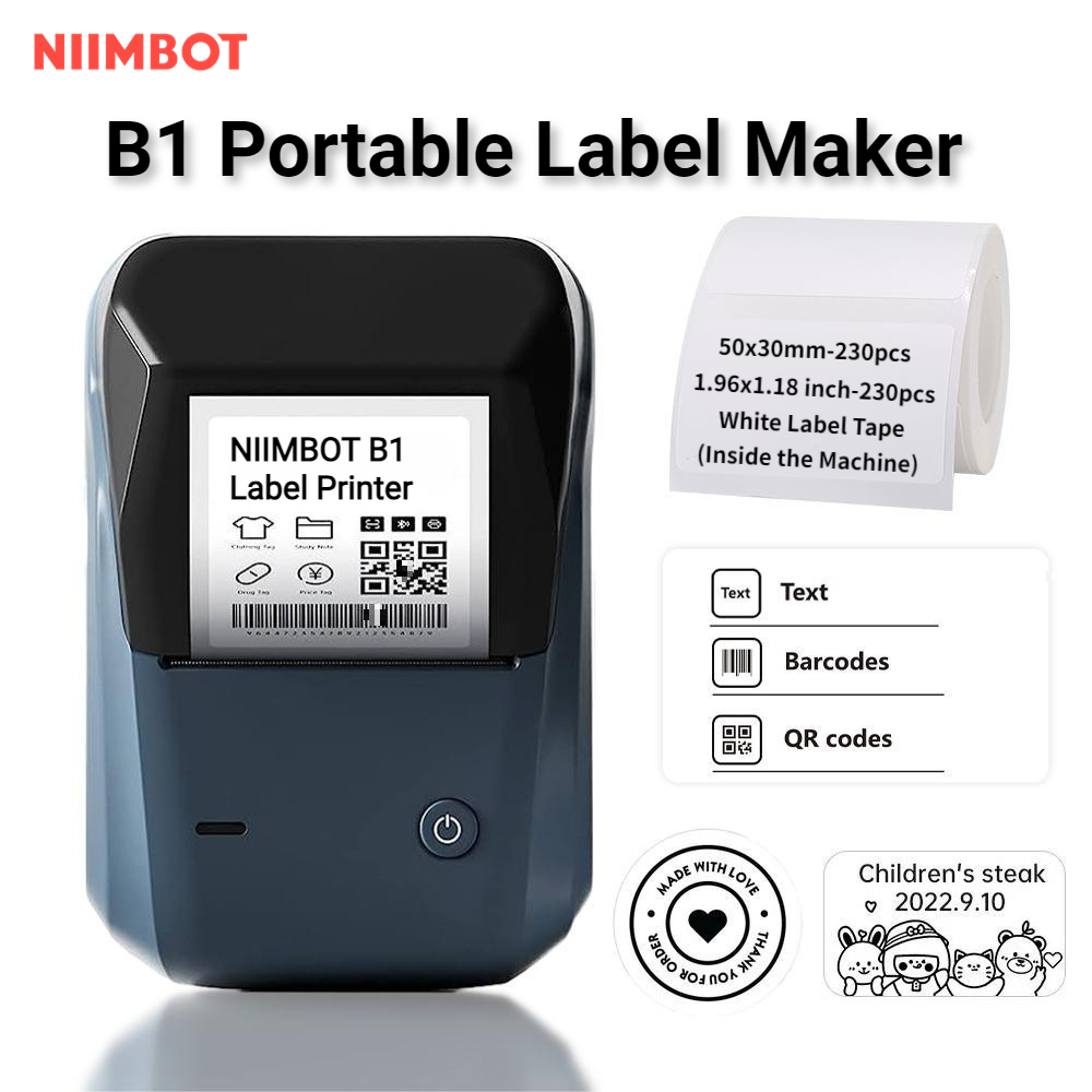 NIIMBOT B1 Label Maker Com Identificação Automática , Impressora De Etiquetas Portáteis Bluetooth De 2 Polegadas Fácil De Usar Para Escritório , Casa , Negócios (Etiqueta De 50x30mm)