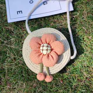 1PC Mini Bolsa De Ombro Redonda De Palha Tecida Bonito Saco De Praia Para Meninas Crianças Férias De Verão Ao Ar Livre J