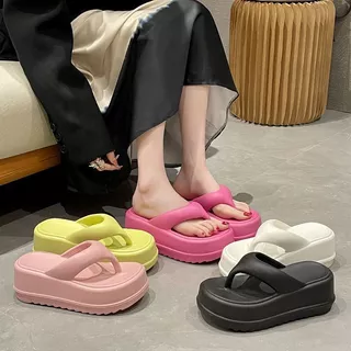 Tsinelas De Sola Grossa De 7cm Para Mulheres Sandálias Planas De Borracha Chinelos De Praia Coreanos Flip flops