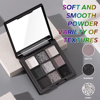 Com Espelho 9 Cores Paleta De Sombra De Olhos , Estilo Punk Fumado , Cinza Claro Prata Escura Cor Fria Brilhante E Maquiagem