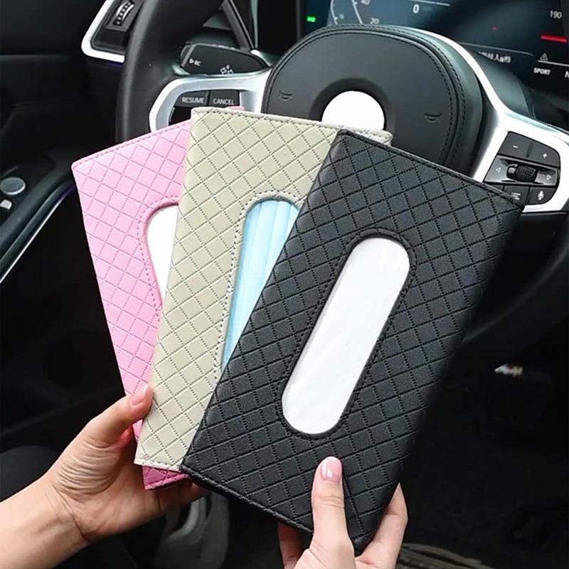 PU Caixa De Lenços De Couro Guardanapo Para Carro Sun Visor Toalhas De Papel Pendurar Máscara Acessórios De Decoração De Interiores De Automóveis