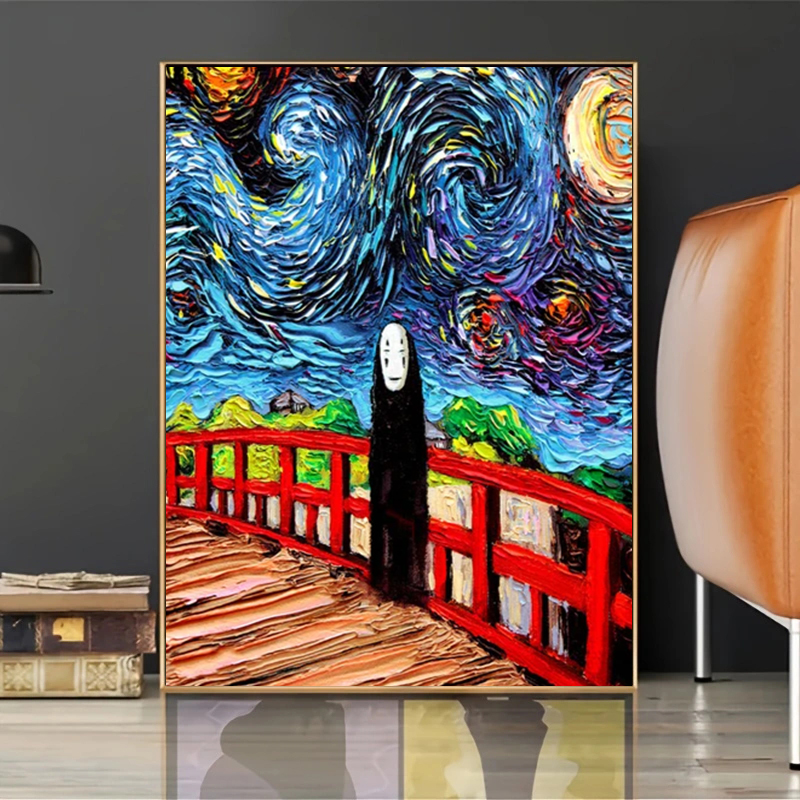 Pintura Diy Diamond Pintura Anime Bordado Anime Bordado Criativo 5D Van Gogh Pintura a Óleo Starry Night Cross Stitch Set Presente Retro Decoração Casa