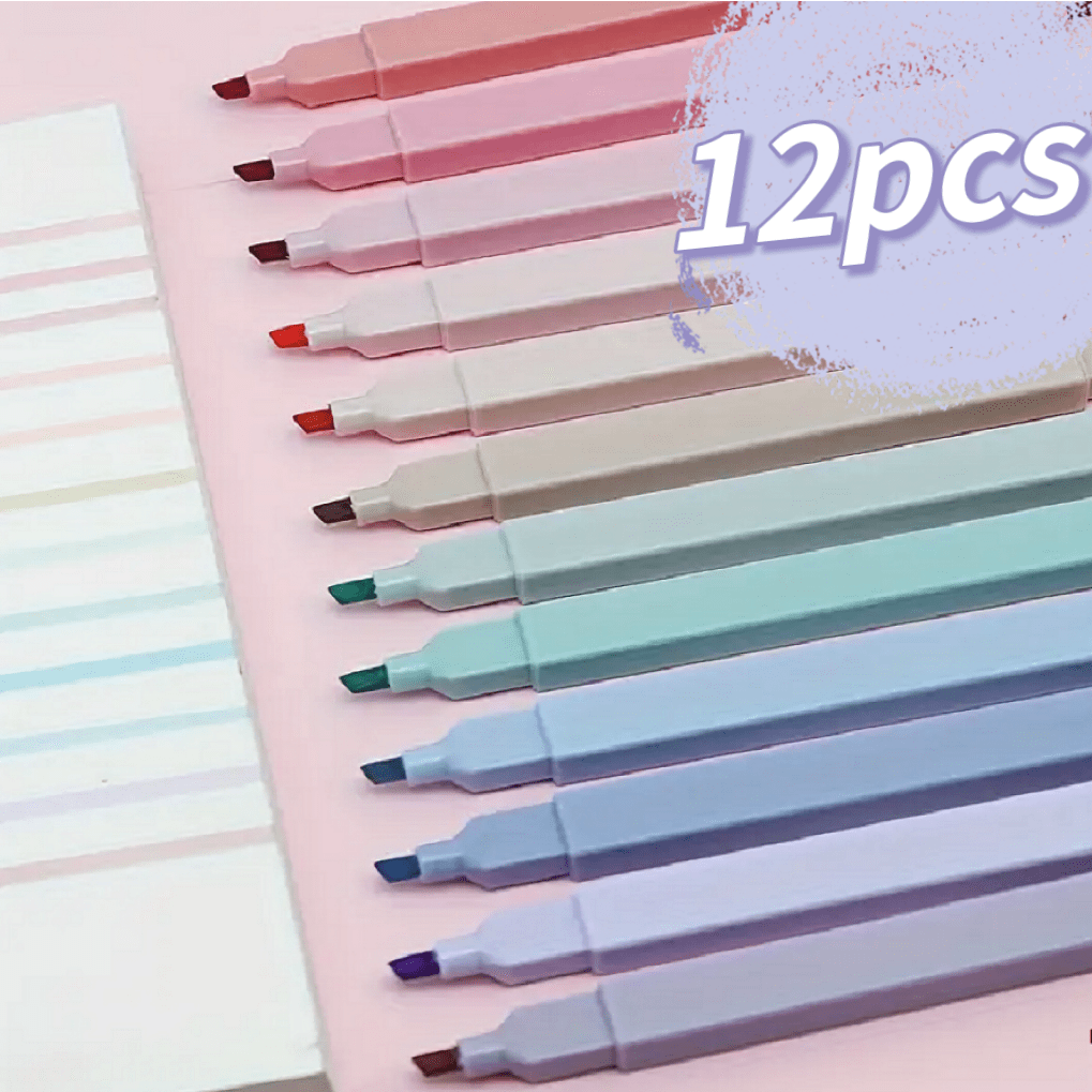 12pcs Conjunto De Marcador De Cores Claras , Para Desenho , Pontos-Chave , Revistas , Aleatórias
