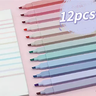 12pcs Conjunto De Marcador De Cores Claras , Para Desenho , Pontos-Chave , Revistas , Aleatórias