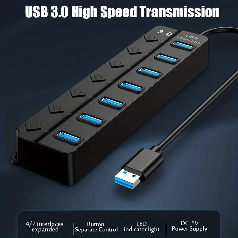 Supercarregue Sua Conectividade USB Com Este Divisor 3.0/2.0 HUB De 4 Portas/7-Indicador LED De Energia E Cabo 30CM Incluído !