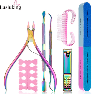 Lusluking 7Pcs/Set Jogo De Limas De Grampos De Unhas Ferramentas De Arte Em Aço Inoxidável Kit De Manicure Para Cortador De Cutículas De Escova Limpa