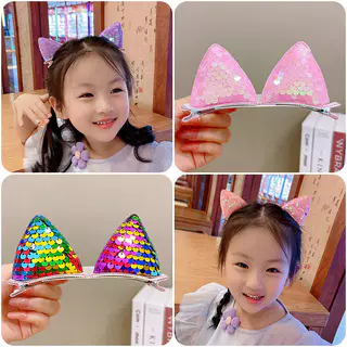 Novas Lantejoulas Orelhas De Gato Grampos De Cabelo Meninas Acessórios Fofos Barrettes Infantis Sweet Moda Infantil Headwear Ornamentos