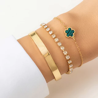 3 Pcs Corrente De Tênis De Rhinestone Em Camadas Separáveis Com Pulseiras Lucky Stars Bangles Conjunto De Para Mulheres Correntes De Mão De Senhora Da Tendência Acessórios 2024 Fashion Jewelry Presentes Femininos