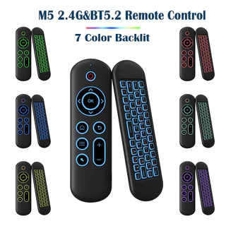 Controle Remoto M5 2.4G & BT5.2 7 Teclado Do Mouse Sem Fio Com Luz De Fundo Colorida Android TV Box Para Windows Mac Os Linux