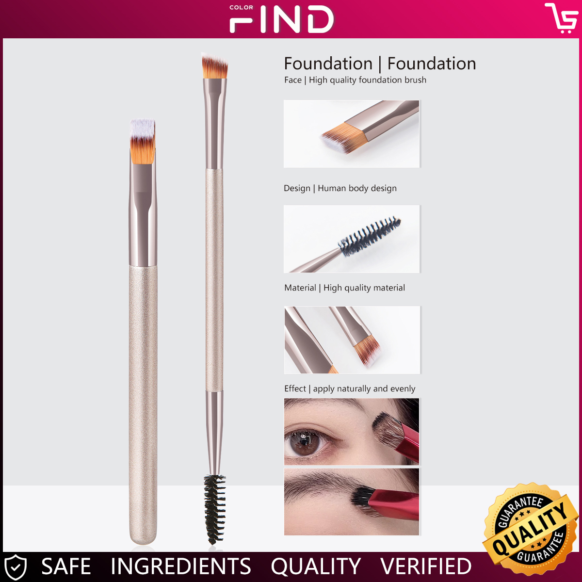 2pçs Champanhe Cor Escova de Maquiagem Conjunto de Escova de Sobrancelhas Quadradas Selvagens Escova de Sobrancelhas Ponta Dupla Escova de Cílios também pode ser usada para Escova de Sobrancelhas Escova de Cílios Escova de Contorno Escova de Limpeza das U