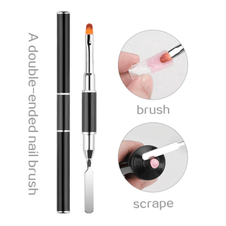 1PCS Pincéis De Unhas De Gel De Extremidade Dupla Preto 2 Em 1 Design Manicure Builder Pregos Arte Uv Escova Espátula Acrílica Extensão Tools For