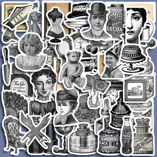 60pcs Adesivos Vintage Black Bollinger Stickers Para Garrafas De Água Washi Scrapbooking Suprimentos Escolares Artesanato À Prova D'água Papelaria