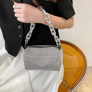 Bolsa de Verão Novo Estilo Bolsa Quadrada Pequena de Verão Bolsa para Celular com Corrente Tudo em Combinação Bolsa Portátil de Mão de Textura Simples Bolsa para Jantar