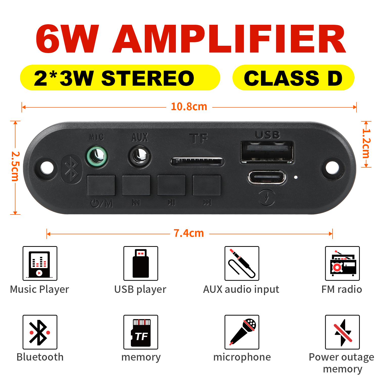 2 * 3W Amplificador De 6W Placa Decodificadora MP3 5V Bluetooth 5.0 Rádio FM TF USB 3.5mm Mic jack Gravação De Chamada