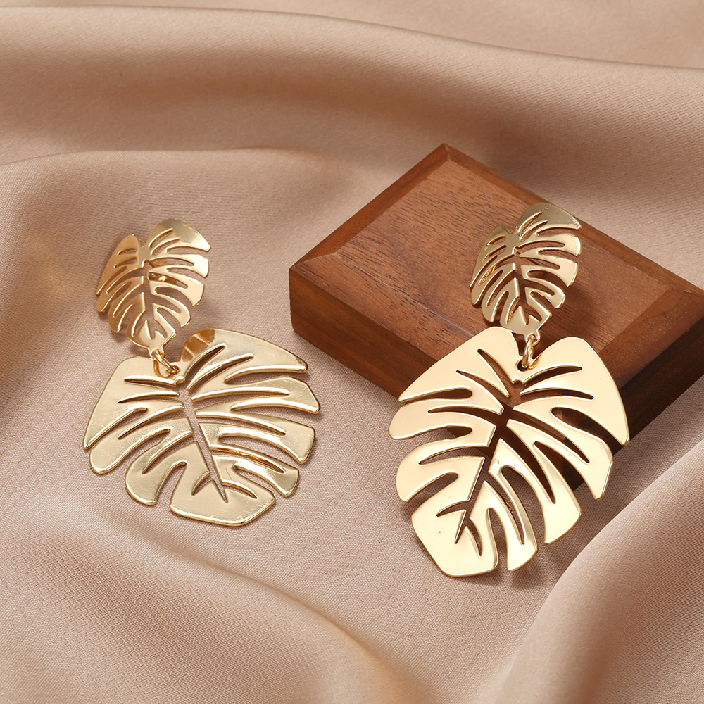 Clássico Moda Moda Simples Metal Dupla Folha Brincos Grandes Brincos Micro Exagerados Brincos Trendy Brincos Retro Niche Design Brincos