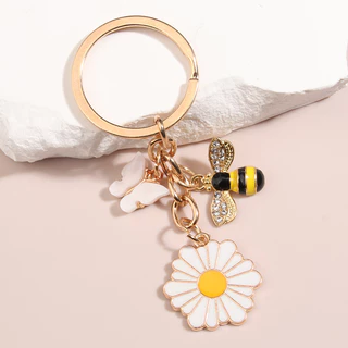 Flores Bonitas Abelha Borboleta Esmalte Planta Chaveiro De Insetos Voadores Anel Para Mulheres Homens Professores Boas Jóias Feitas À Mão